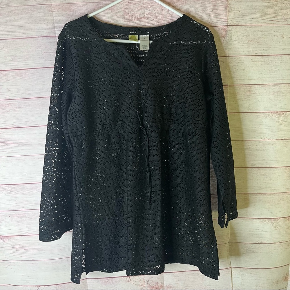 Islander Swim Black Waist Drawstring Suit Cover Up Dress Size Medium‎